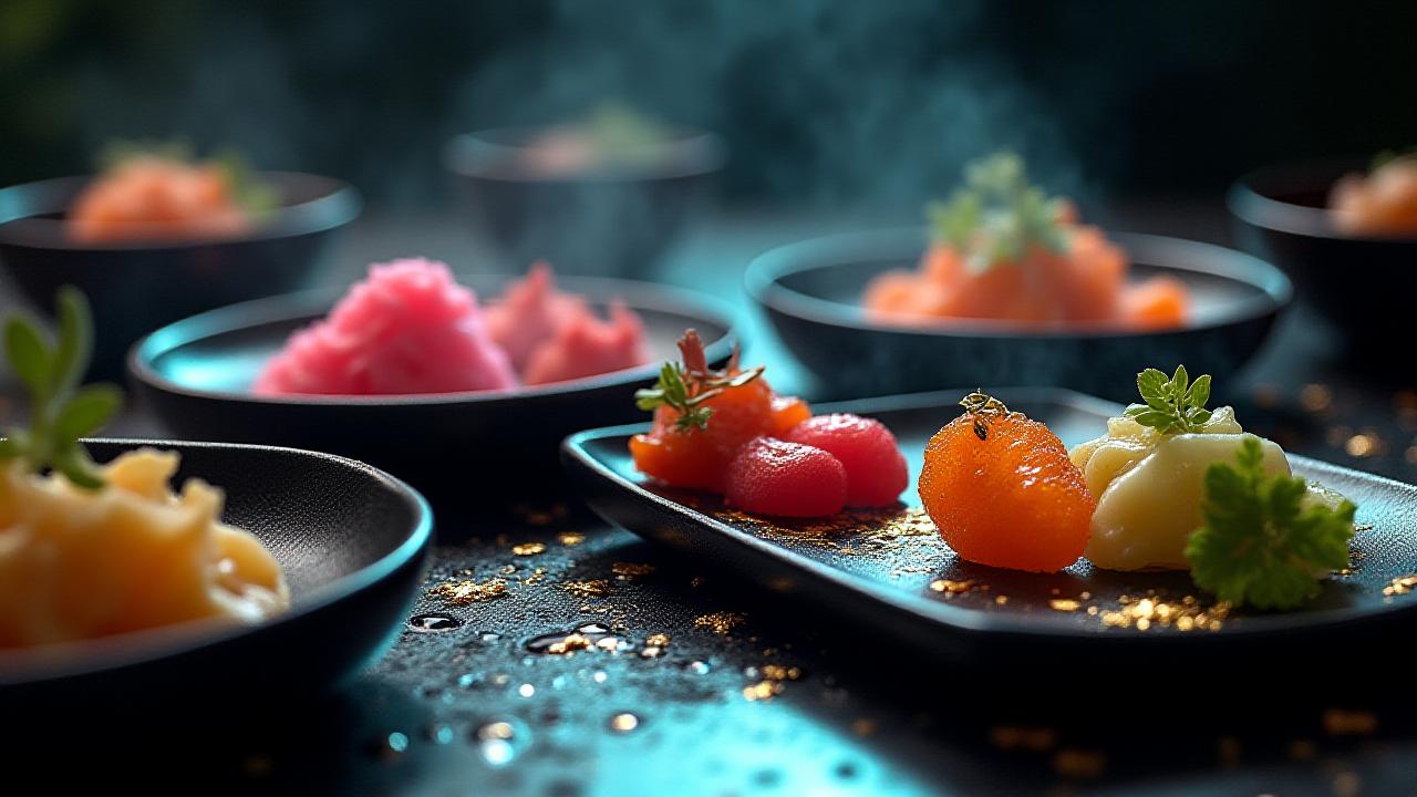 日本の四季を感じさせる旬の食材を用いた懐石料理の盛り付け